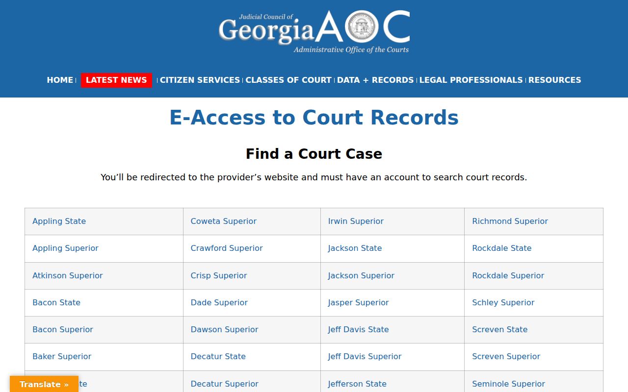 Early County civil court docket Georgia E-Access court directory