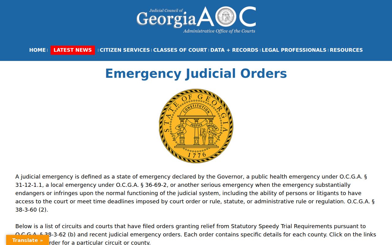 Early County court schedule Georgia emergency judicial orders